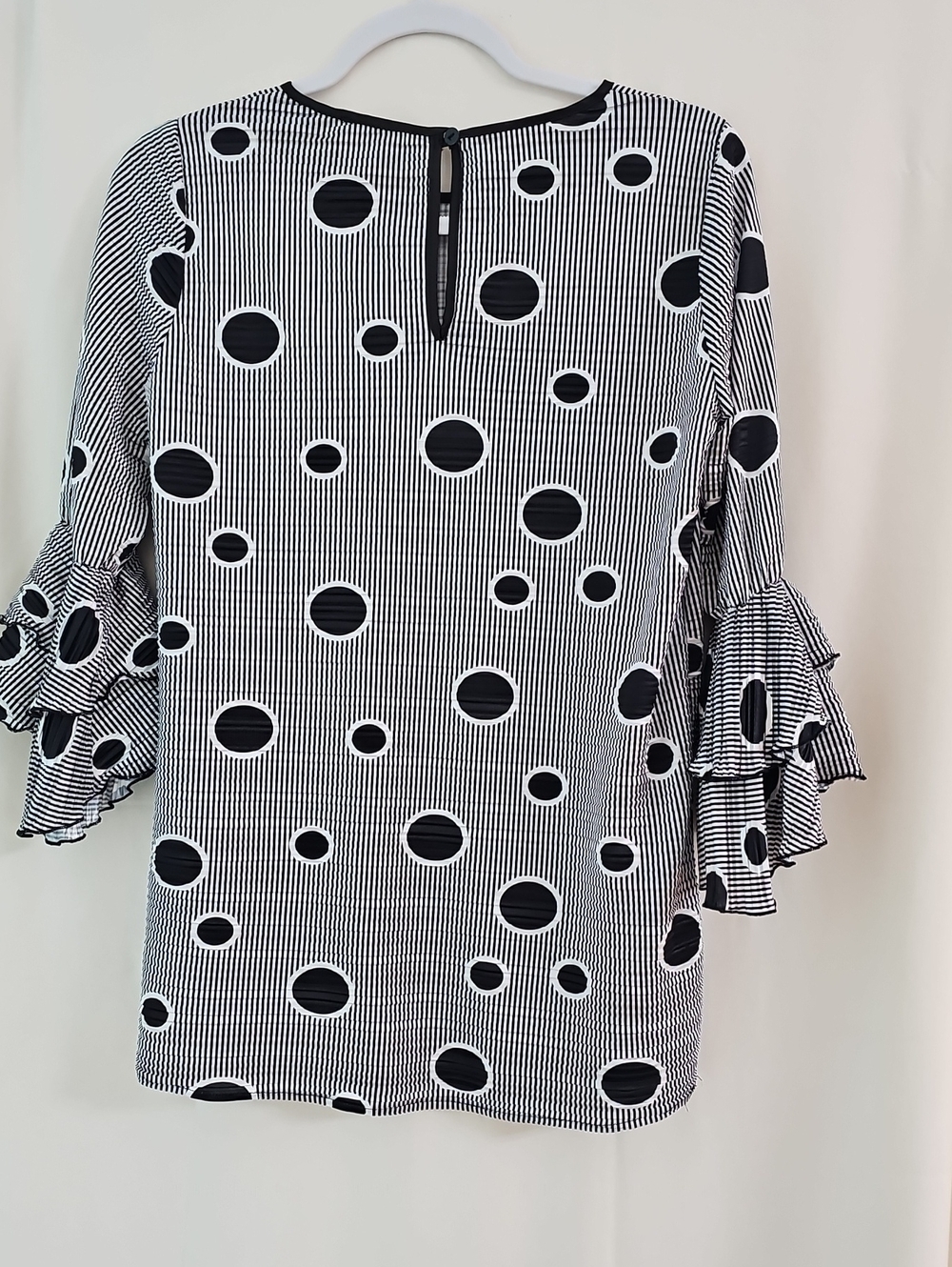 Renuar Black & White Polka Dot Ruffle Sleeve Top - Picture 5 of 7
